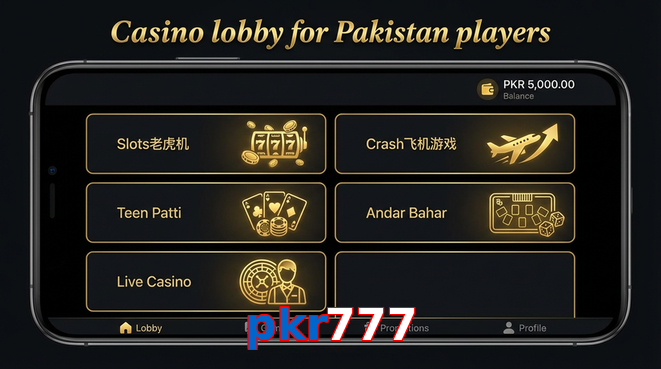 Lobby view of Pkr777 for Pakistan users